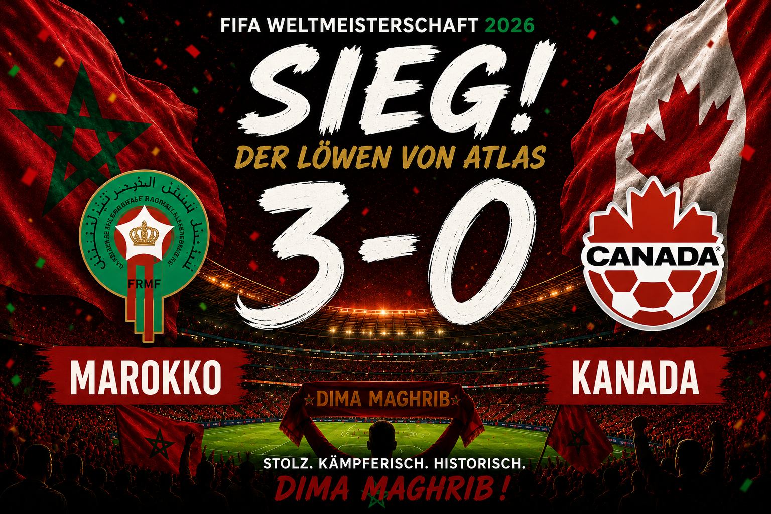 Marokko – Kanada (3:0): Die Atlas-Löwen überfliegen Kanada und sichern sich ein historisches Viertelfinale bei der Weltmeisterschaft 2026