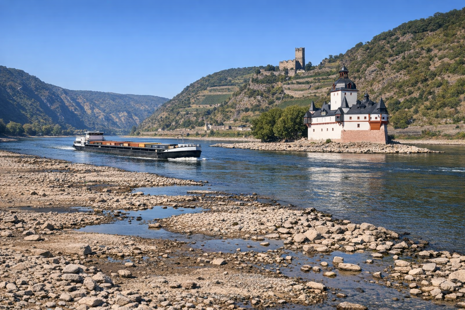 Niedriger Rheinpegel könnte Binnenschifffahrt zweigeteilt lassen